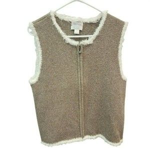 Christopher & Banks Hand Crochet Silk Blend Sweater Vest Full Zip Size L